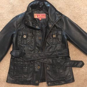 Black Faux Leather Jacket. With Belt.